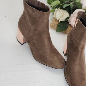 Hot Kiss Taupe Ankle Boots with Blush Heel